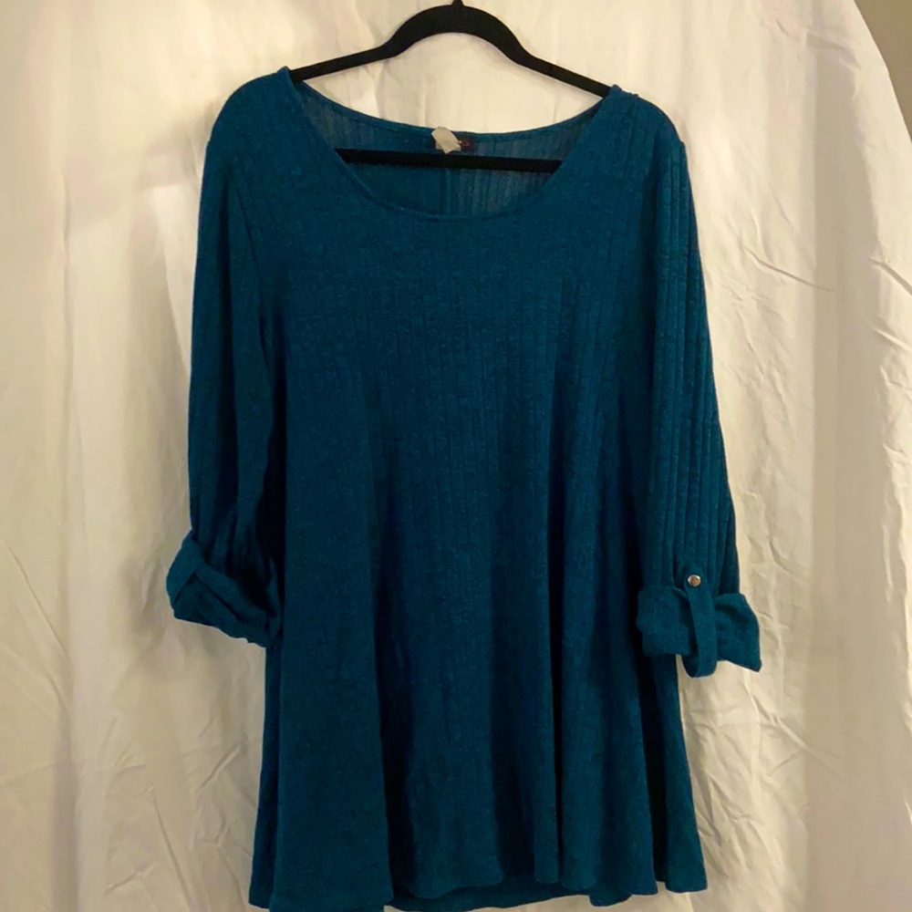 COCOMO TEAL SWEATER 3/4 SLEEVE